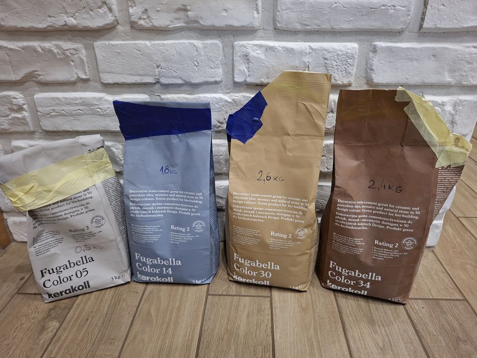 Fuga Kerakoll 05 szary. 14 gołębi 1,8 kg 30 brąz 2,6kg. 34 brąz 2,4kg