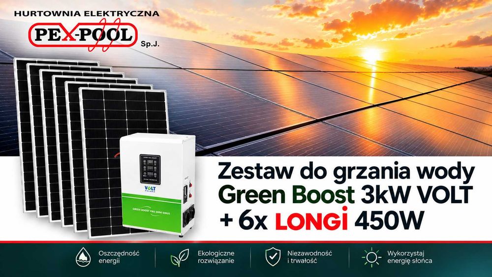 Zestaw do grzania wody,Green Boost MPPT-3000 3kW VOLT 6x LONGI 450W