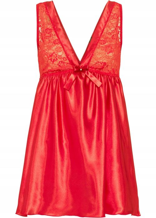 B.P.C Koszula nocna babydoll satynowa czerwona z koronką ^36/38