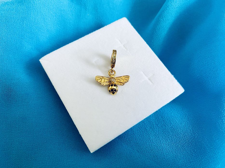 nowa unikatowa pozłacana zawieszka beads charms pszczoła srebro 925