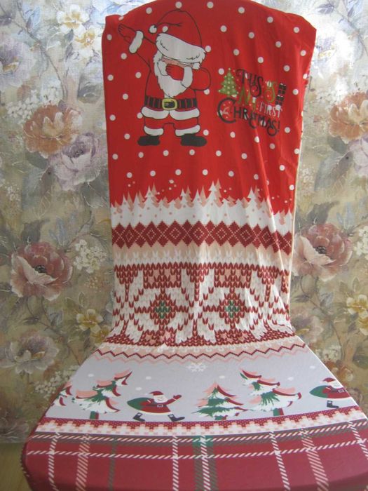 Pokrowiec na krzesło z Mikołajem choinkami 2 sztuki