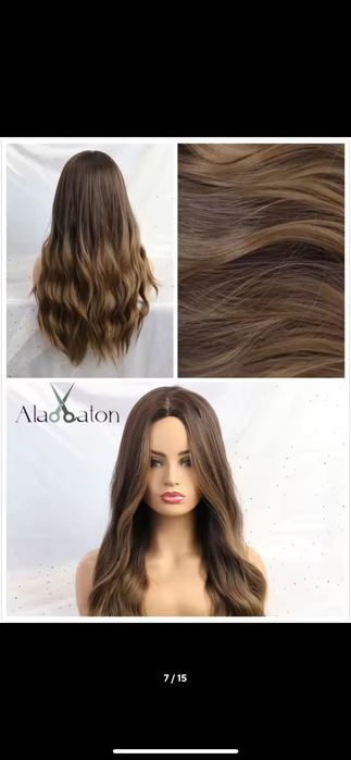 Nowa peruka damska długa brązowa naturalna balejaż bez grzywki