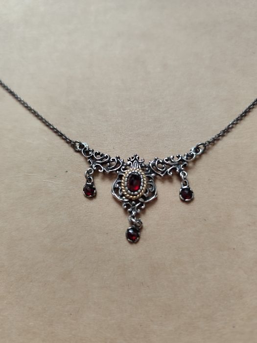 Piękna kolia - stary wyrób - srebro 835 B + granaty