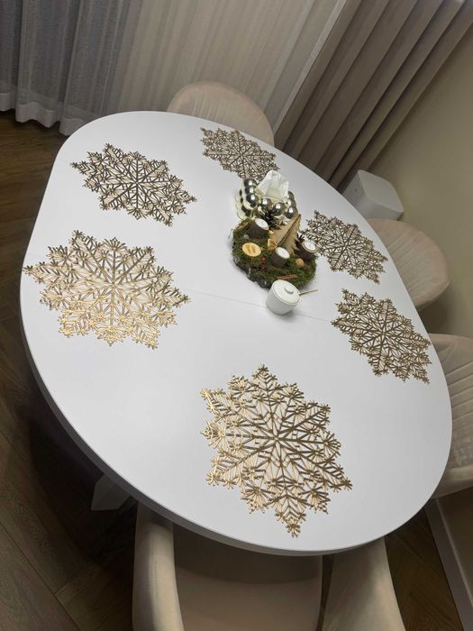 Stół okrągły loft 120+2x40 biały