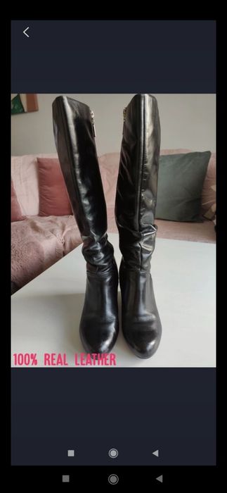 Skórzane marszczone kozaki na koturnie