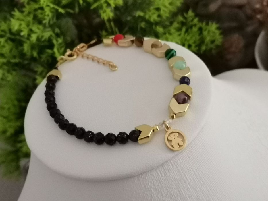 Bransoletka czakry regulacja misio kamienie srebro 925 turmalin opal
