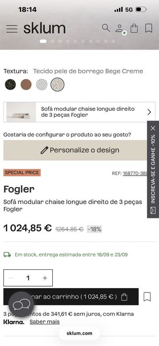 Sofá modular 3 peças bege da Sklum