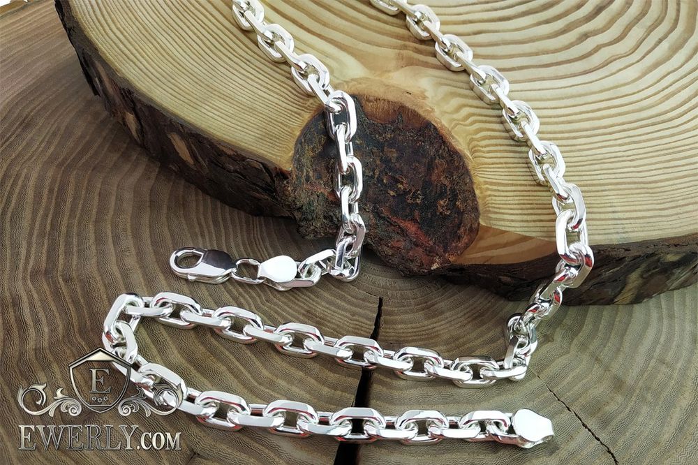 Большая, толстая серебряная Якорная цепочка. Ланцюг срібний Якір