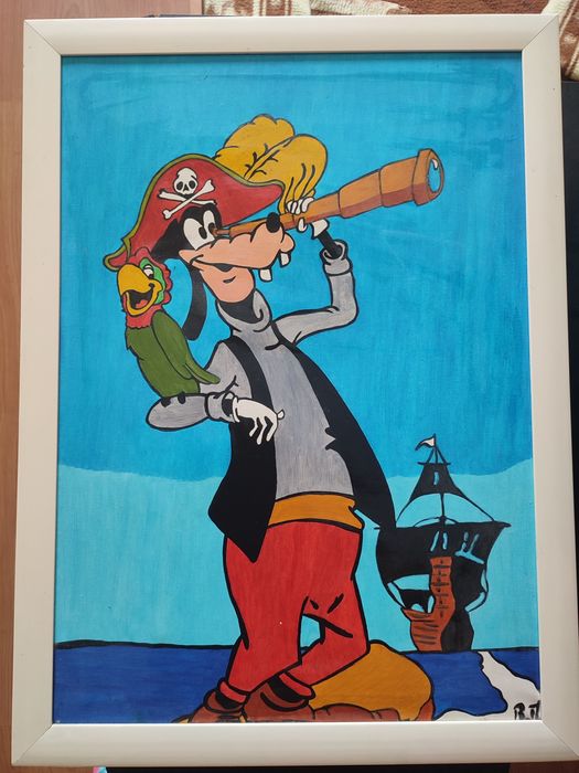 Quadro  vintage pateta pintado a mão com tinta acrílica