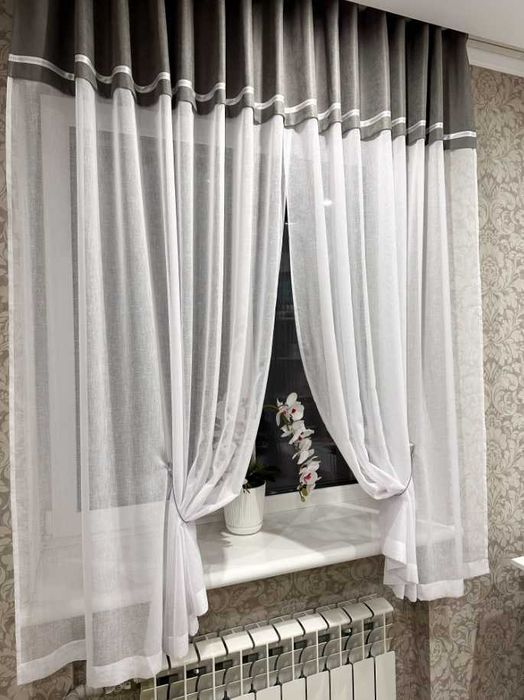 РОЗПРОДАЖ!Короткий тюль 1,7 м висота на кухню, гардины жакард льон