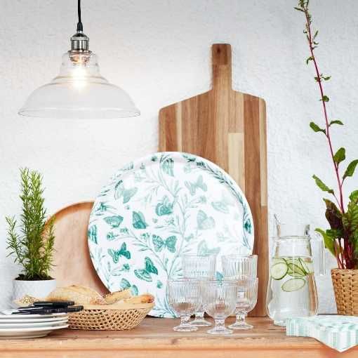 IKEA MUSTIGHET taca podstawka w zielone kwiaty i motyle