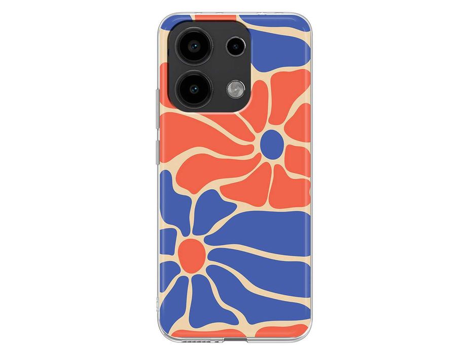 Capa silicone Flores Laranja e Azuis para telemóveis Xiaomi Redmi e Mi