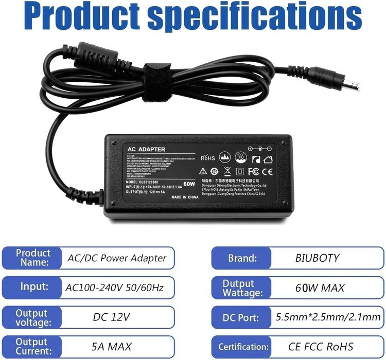 Zasilacz adapter ładowarki 60w 5a 12v