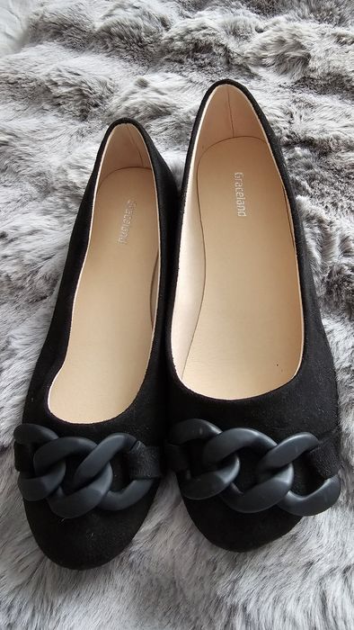 Eleganckie czarne baleriny Graceland z łańcuchem, rozmiar 38