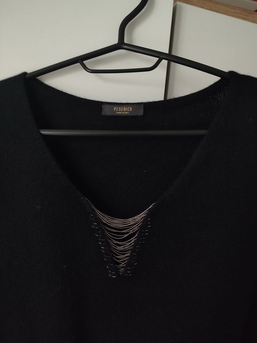 Чорний джемпер з вовни, шовку і кашеміру з вирізом Peserico