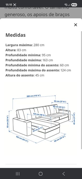 Sofa 3 lugares com chaise longue