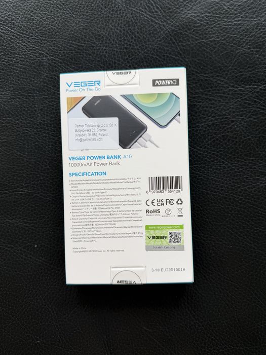 Зовнішній акумулятор VEGER 10000 mAh 2A A10/ power bank Veger A10