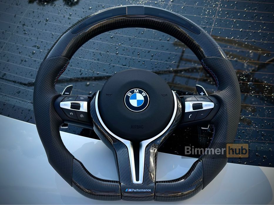 М руль карбон скошеный + LED  BMW x5 f10 f15 f25 f30 f32 f20 f22 f01