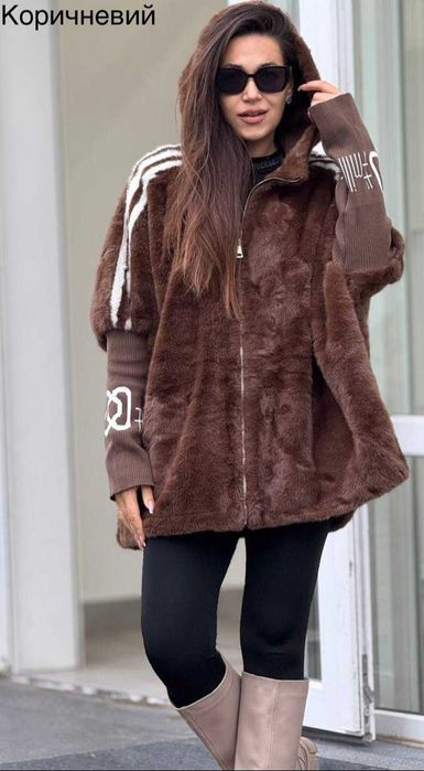 Шубка оверсайз с капюшоном Шубка под норку с лампасами Разные цвета
