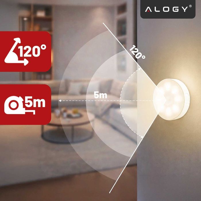 Lampka LED z Czujnikiem Ruchu Nocna Bezprzewodowa Ciepła 3000K USB 8cm