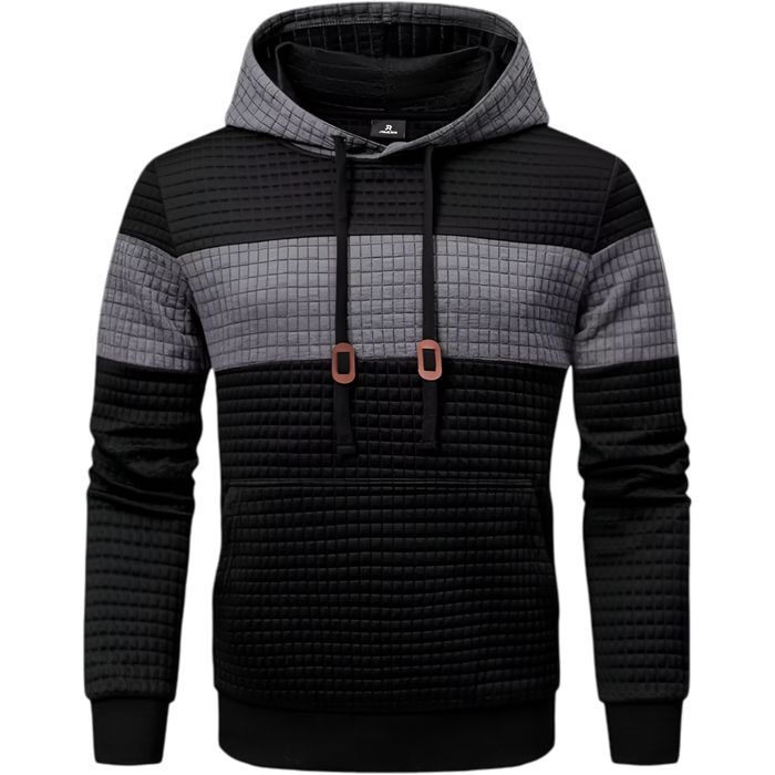 Męska bluza z kapturem waflowa, ciepła, czarna, XXL