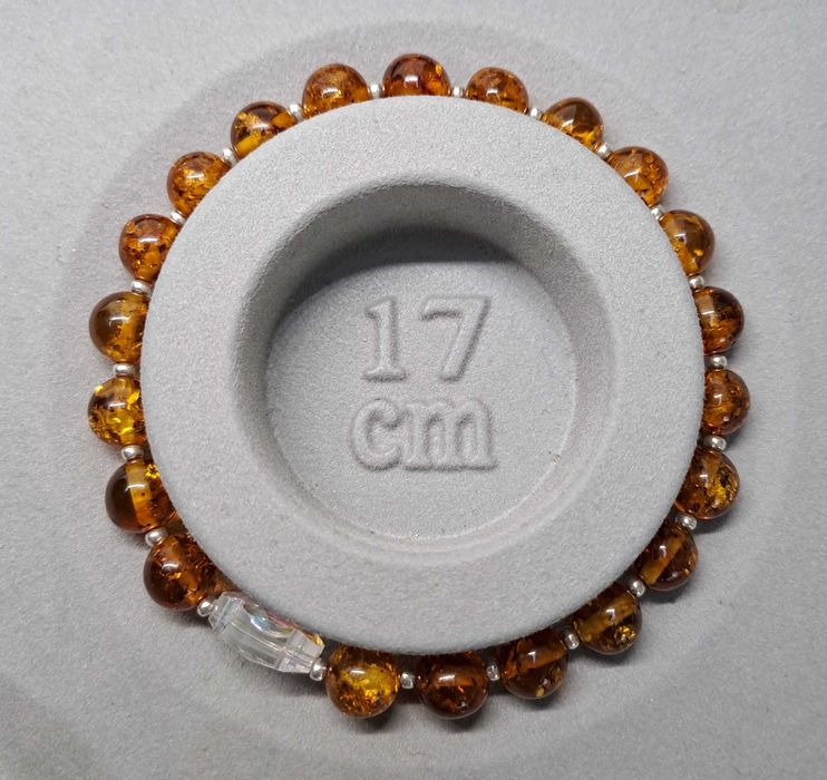 Bransoletka z bursztynu, bursztyn bałtycki kulka koniak #444