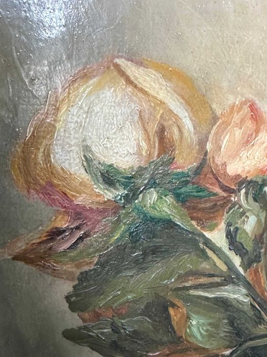 stary Obraz olejny1974 r  róże sygnowany 76 cm X  30 cm
