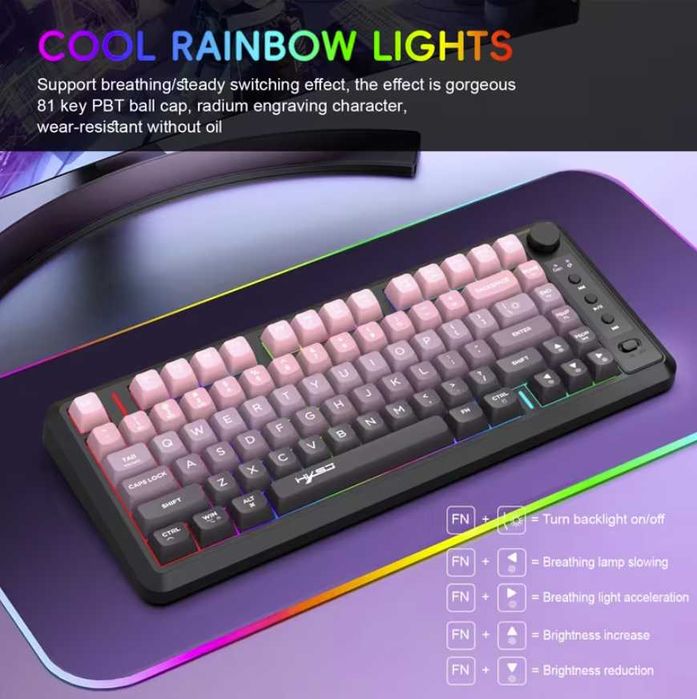 Клавіатура бездротова мембранна HXSJ-L400 - 81 клавіша, RGB