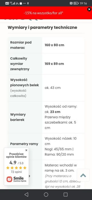 Łóżko drewniane BASIC z barierką 160x80 z materacem Luletto.