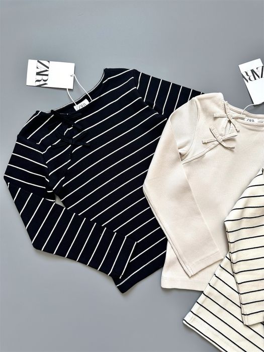 Лонгслів ZARA в рубчик бантики смужка реглан 6 7 8 9 р