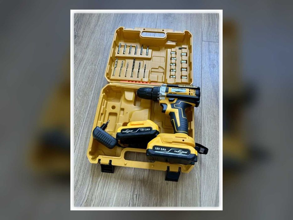 Nowa Wkrętarka Akumulatorowa 18V 2 Akumulatory Walizka Wiertła Bity Nasadki Wiertarka LED