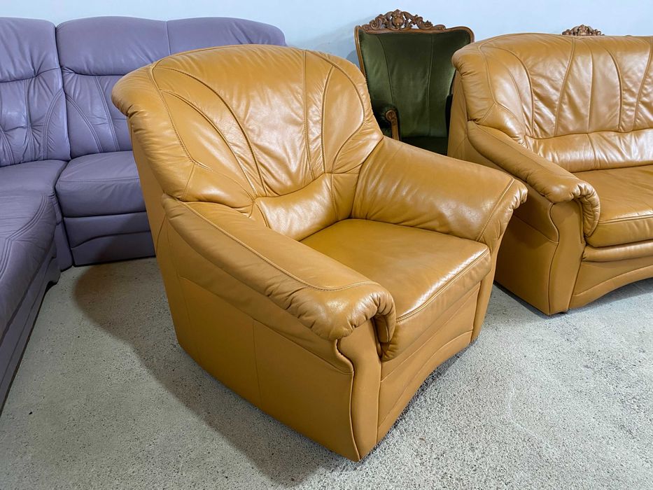Шкіряний розкладний 3-місний диван+2-місний диван+крісло з нат.шкіри