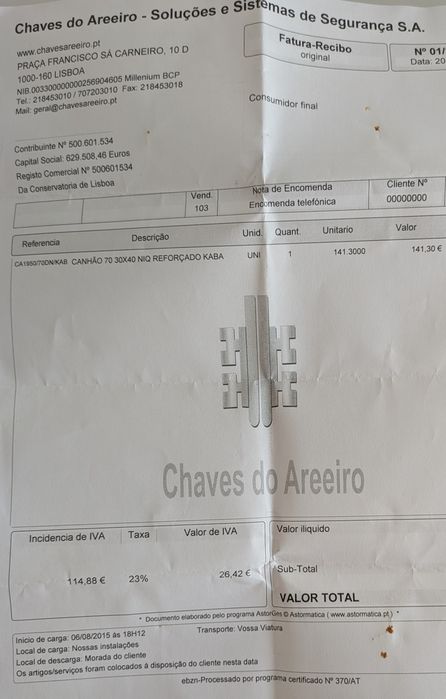Canhão/fechadura KABA 30X40 NIQ REFORÇADO