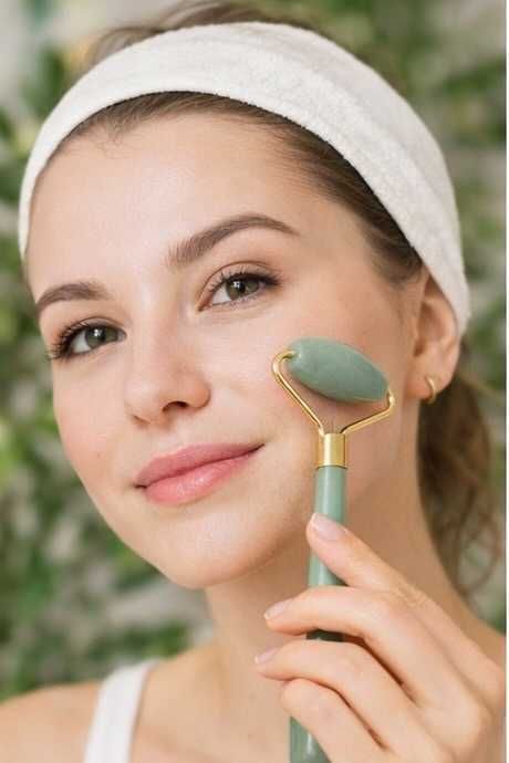 Roller jadeitowy gua sha zestaw + pędzel masaż twarzy lifting spa nowy