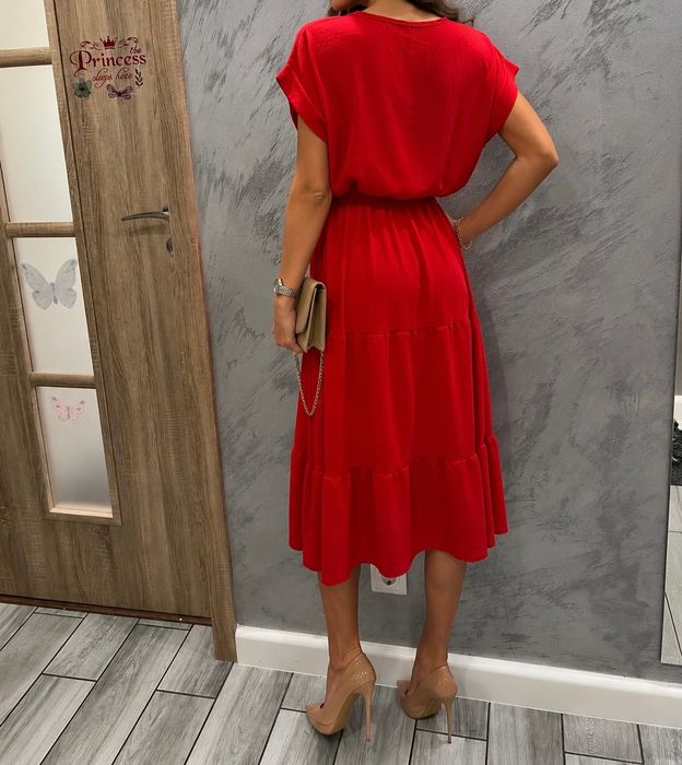 Elegancka sukienka 40 midi czerwona wesele Komunia