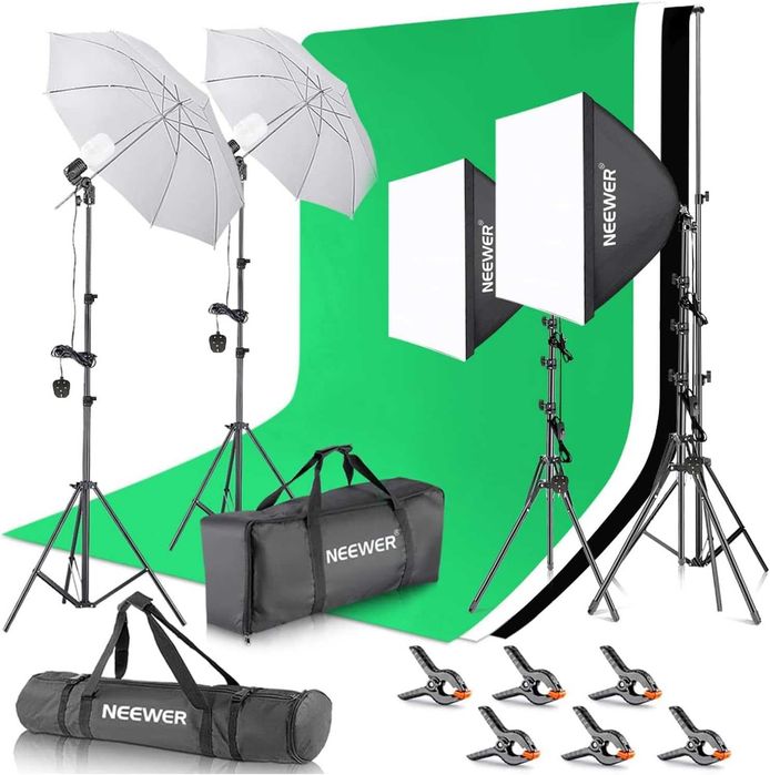 NEEWER Studio Lighting Kit + Backdrops 8.5x10 ft – NEW IN BOX