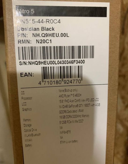Ігровий ноутбук Acer Nitro 5 AN515-44 повний комплект