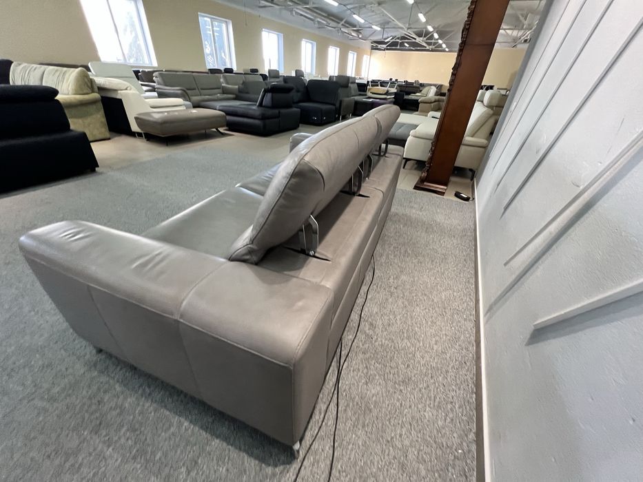 Диван сірий шкіряний реклайнер електро привід