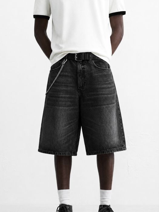 Широкі Шорти ZARA Baggy Fit Чоловічі Оригінал Нові Чорні Черные Джинсові Широкие Джинсы Шорты серые Shorts