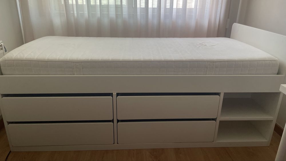 Cama solteiro com arrumação – branca
