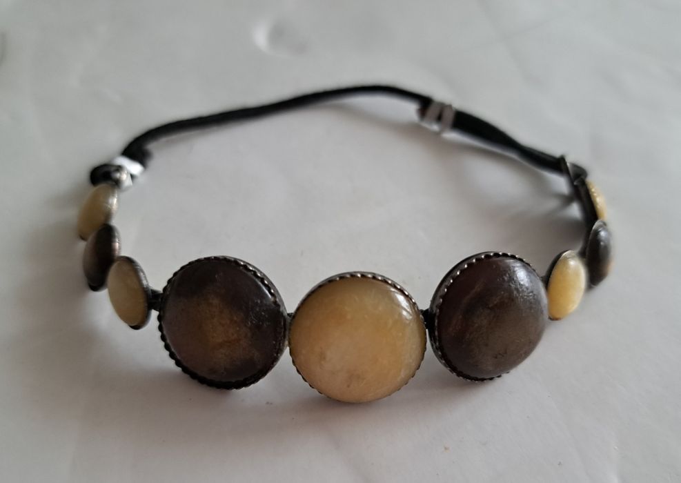 Bransoletka - Żółte I Brązowe Kamienie, Imitacja Bursztynu, Rzemyk