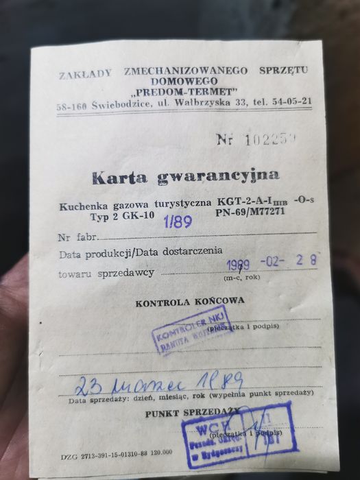 Kuchenka gazowa predom 1989 turystyczna