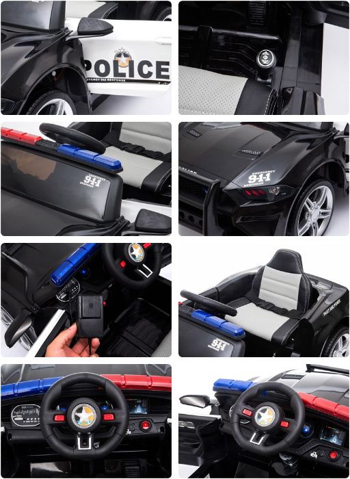 AUTO na akumulator POLICJA 2x45W, koła EVA, Ecoskóra MEGAFON PILOT!