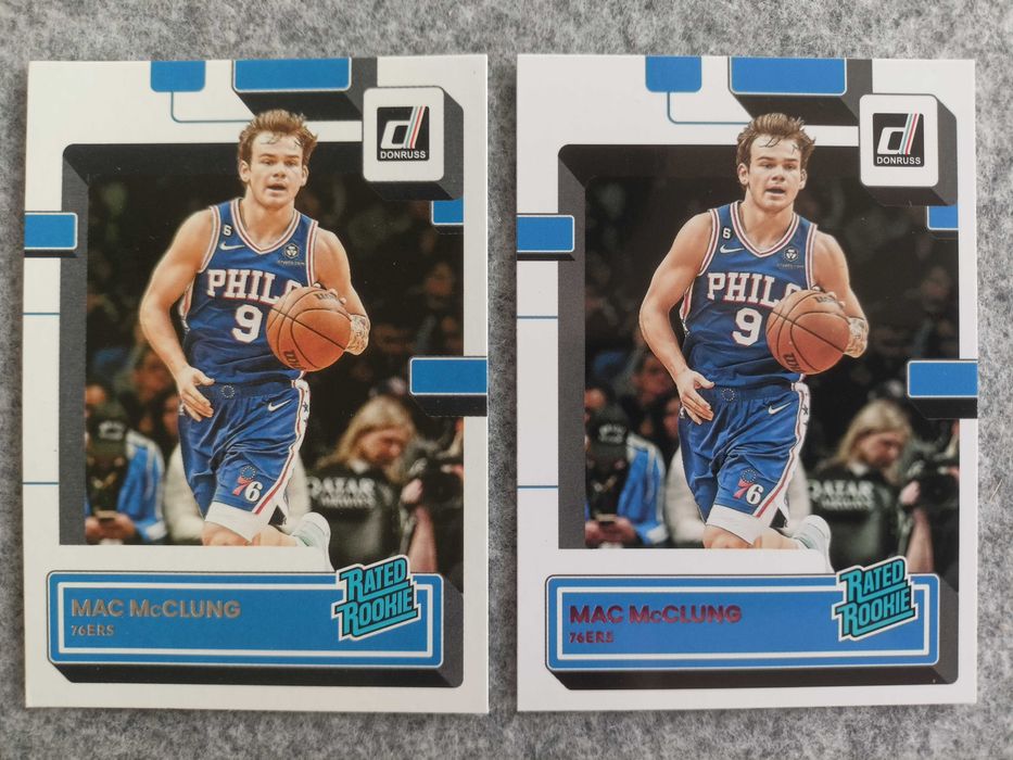 2 karty NBA 2022-23 Donruss Rated Rookie base i Pink Mac McClung 76ers