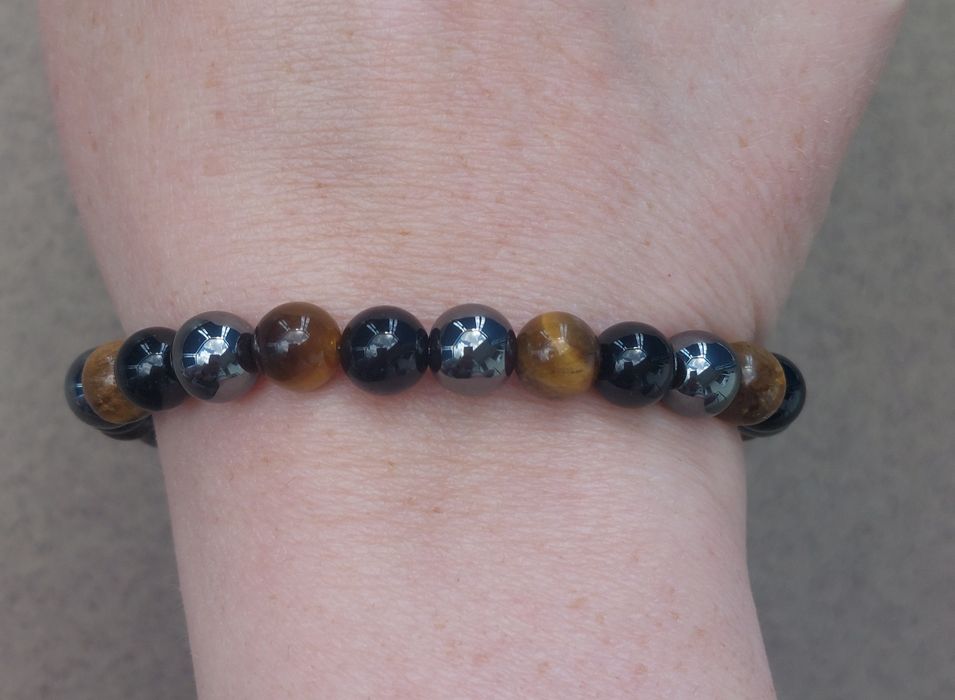 Męska bransoletka z hematytu, tygrysiego oka, onyksu