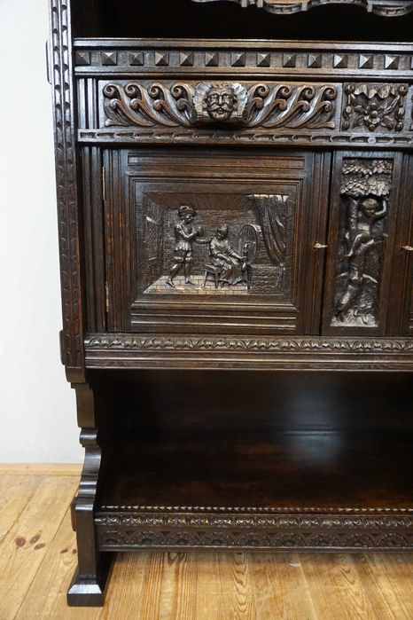 Stary Bogato Rzeźbiony Kredens Komoda Z NADSTAWKĄ UNIKAT