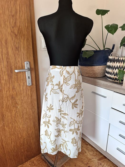 Mango L 40 spódnica maxi beżowa wzory marszczenia na lato
