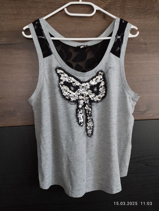 Bluzka bokserka cekiny koronka