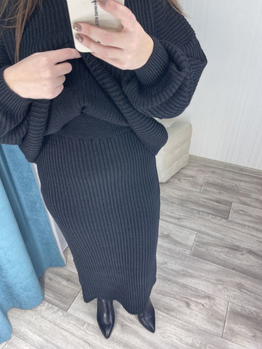 Акция!!!Женский теплый вязаный костюм свитер+юбка Жіночий костюм 42-50