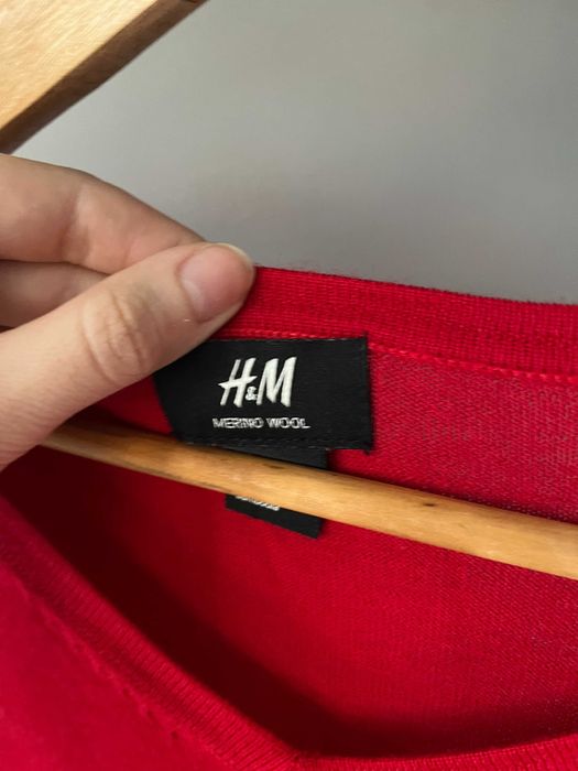Czerwony męski sweter męski 100% wełna merino L marki H&M